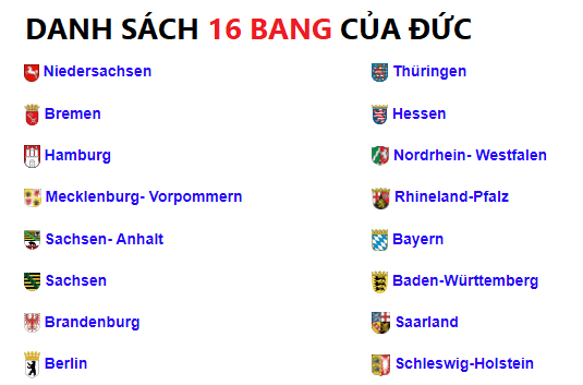 Danh sách 16 bang của Đức
