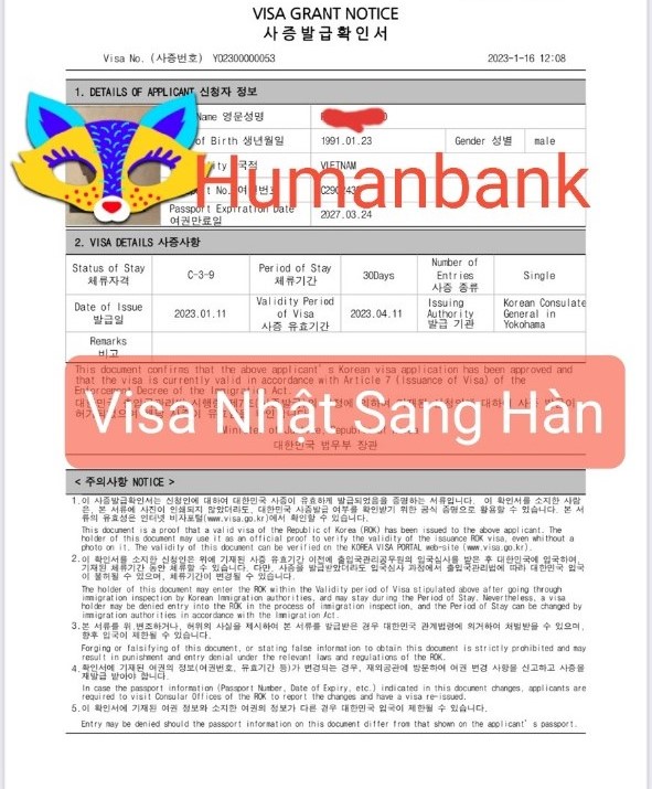 Visa du lịch từ Nhật sang Hàn