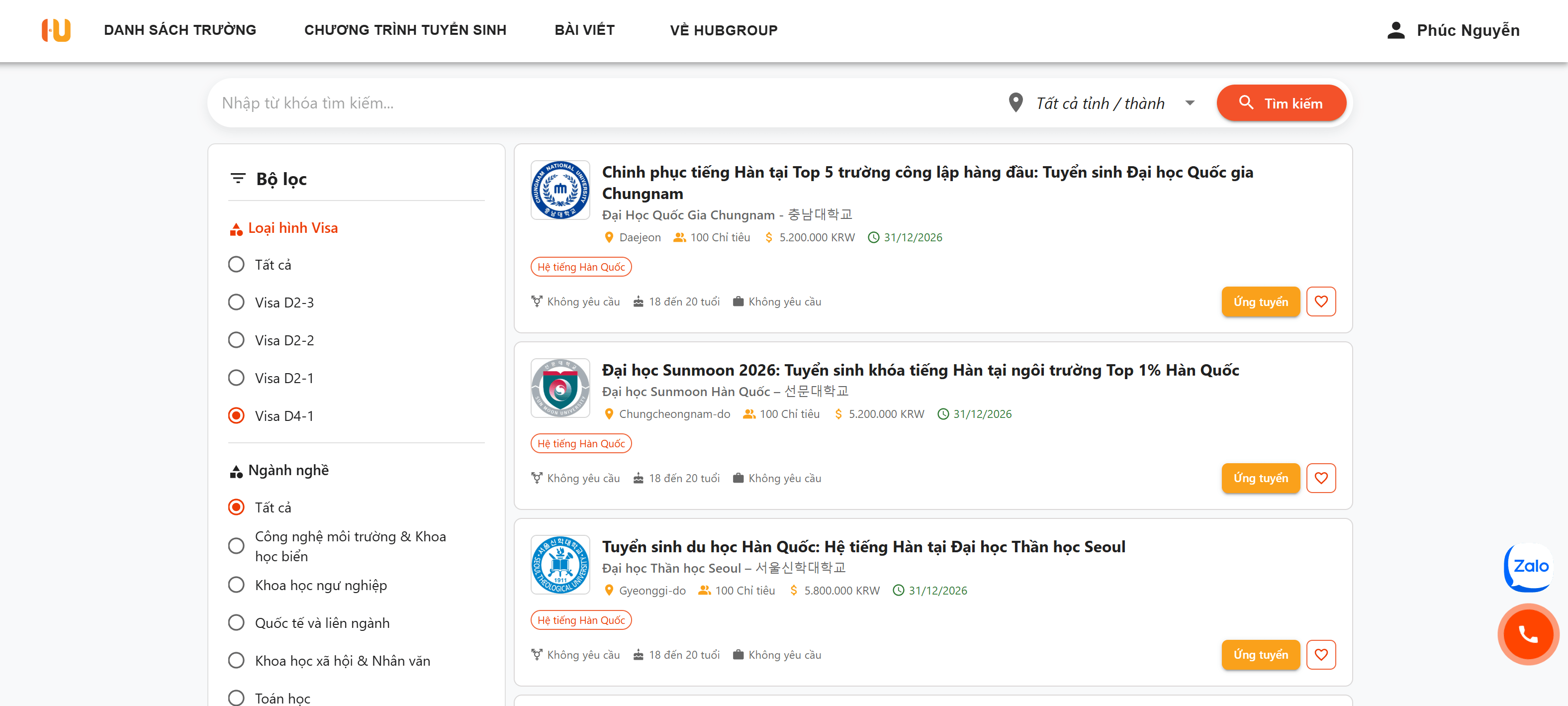 Chương trình tuyển sinh du học Hàn Quốc