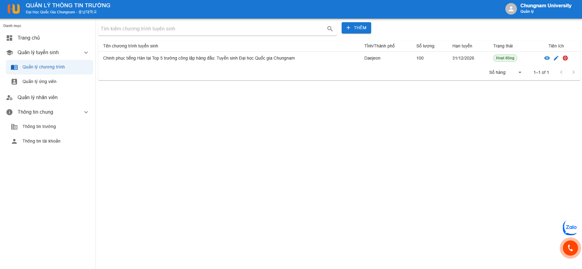 Quản lý chương trình tuyển sinh